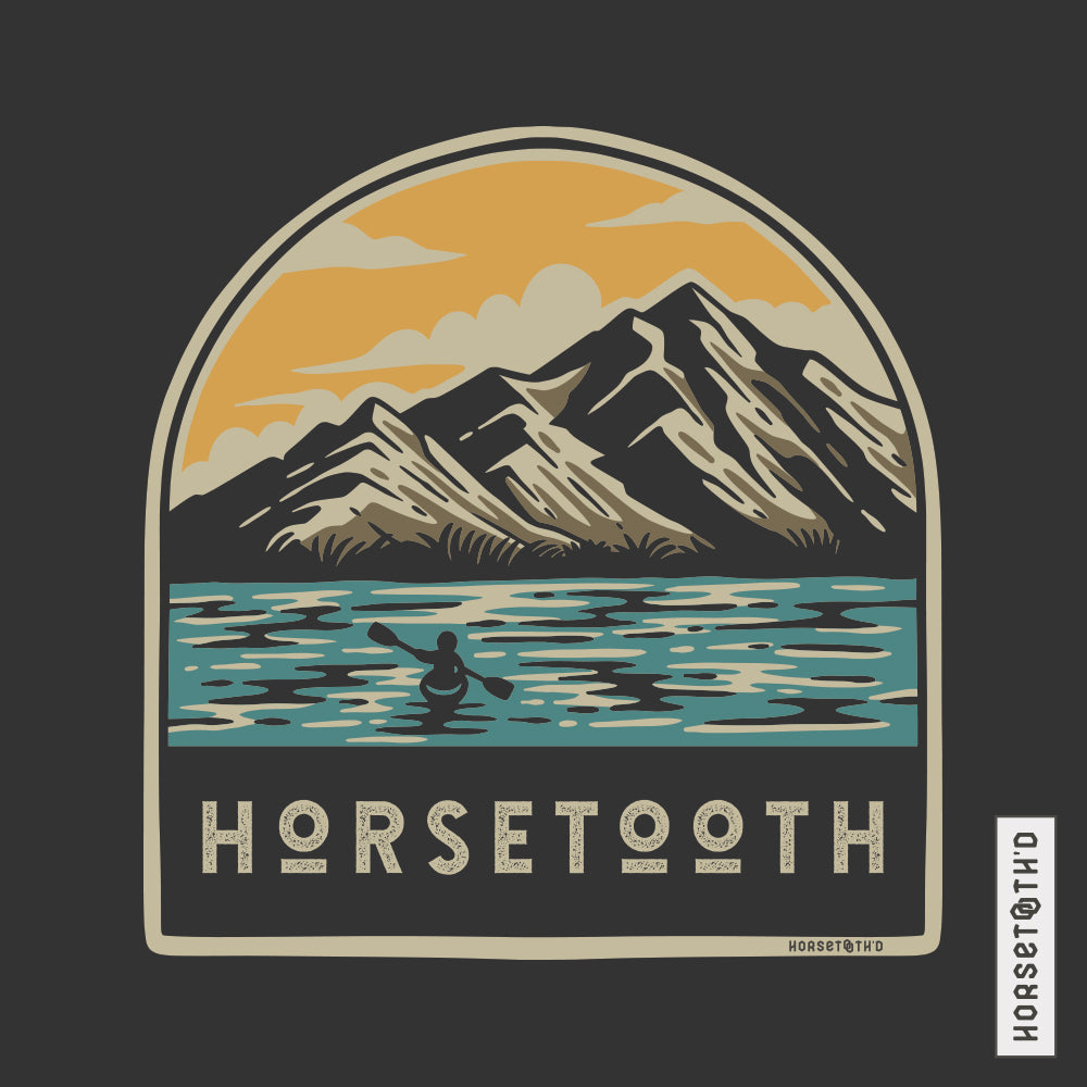 High-quality Bella Canvas 3001 t-shirt, imprinted with a graphic of a kayaker on Horsetooth Reservoir, embodying Colorado's adventurous spirit.