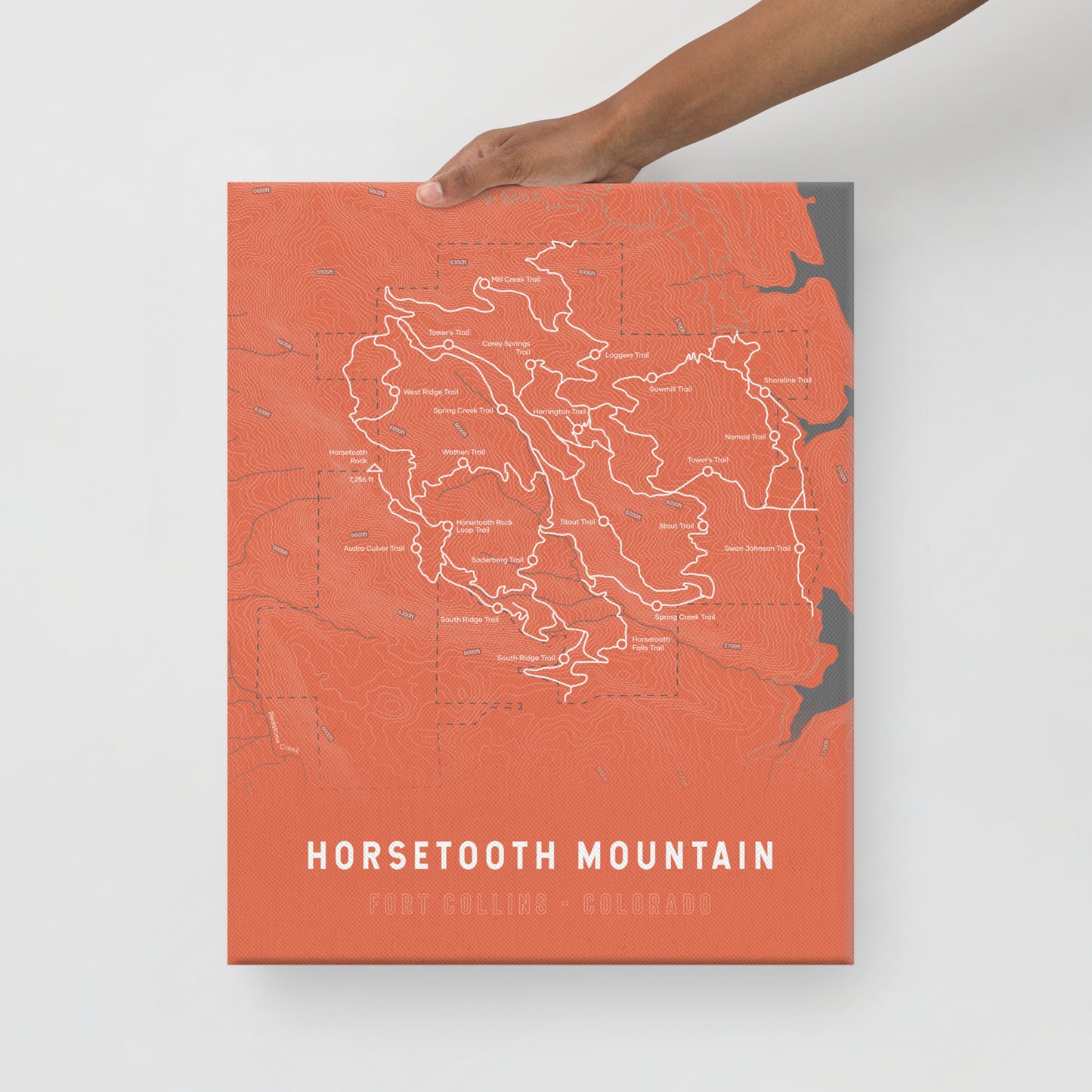 Horsetooth Mountain Map Canvas Print (Orange)