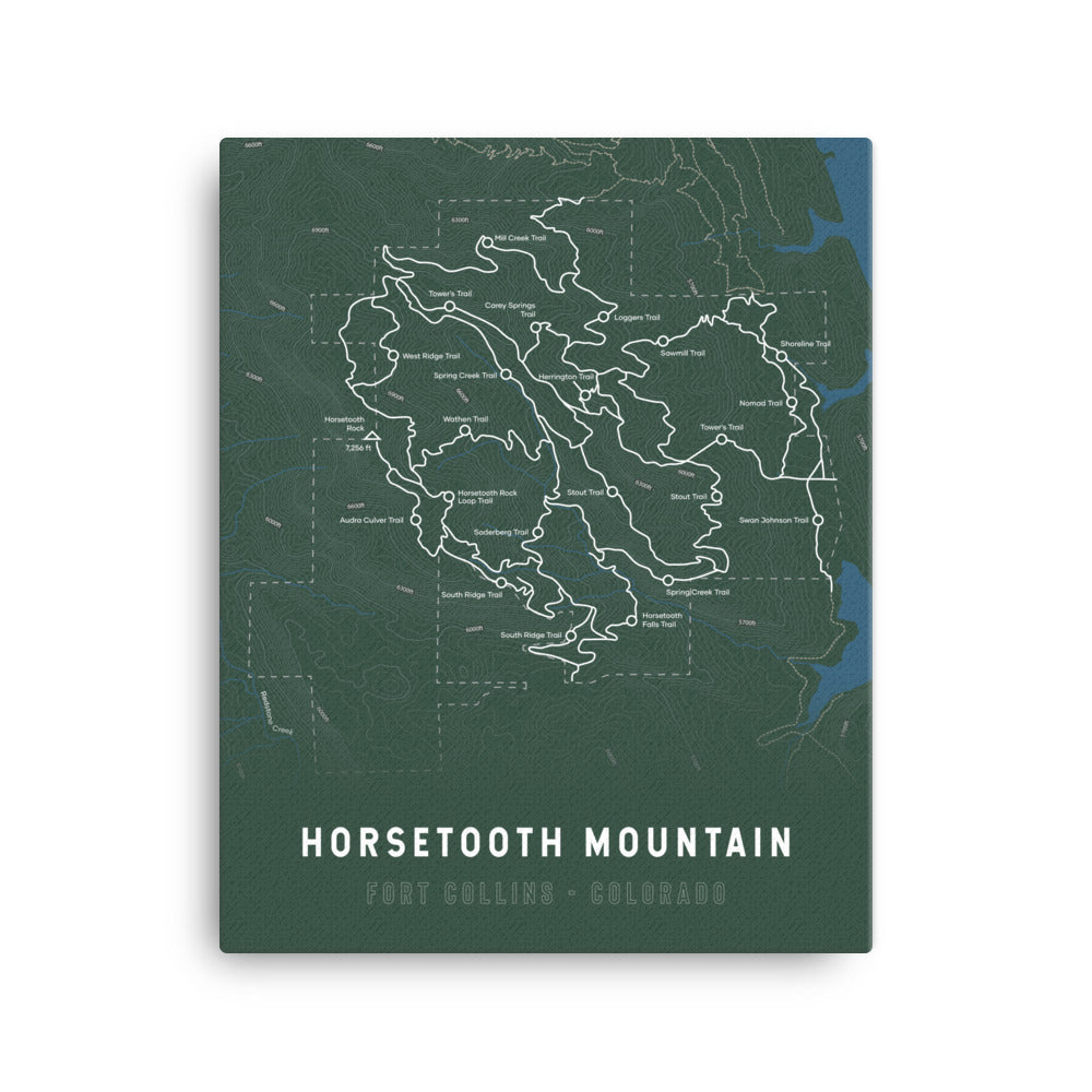 Horsetooth Mountain Map Canvas Print (Green)