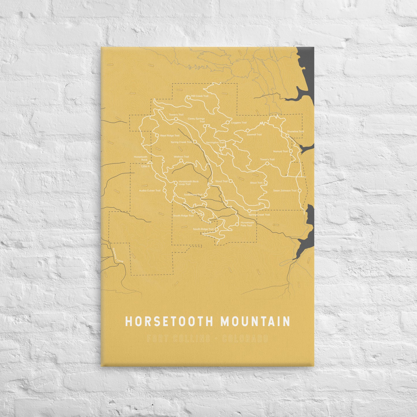 Horsetooth Mountain Map Canvas Print (Yellow)