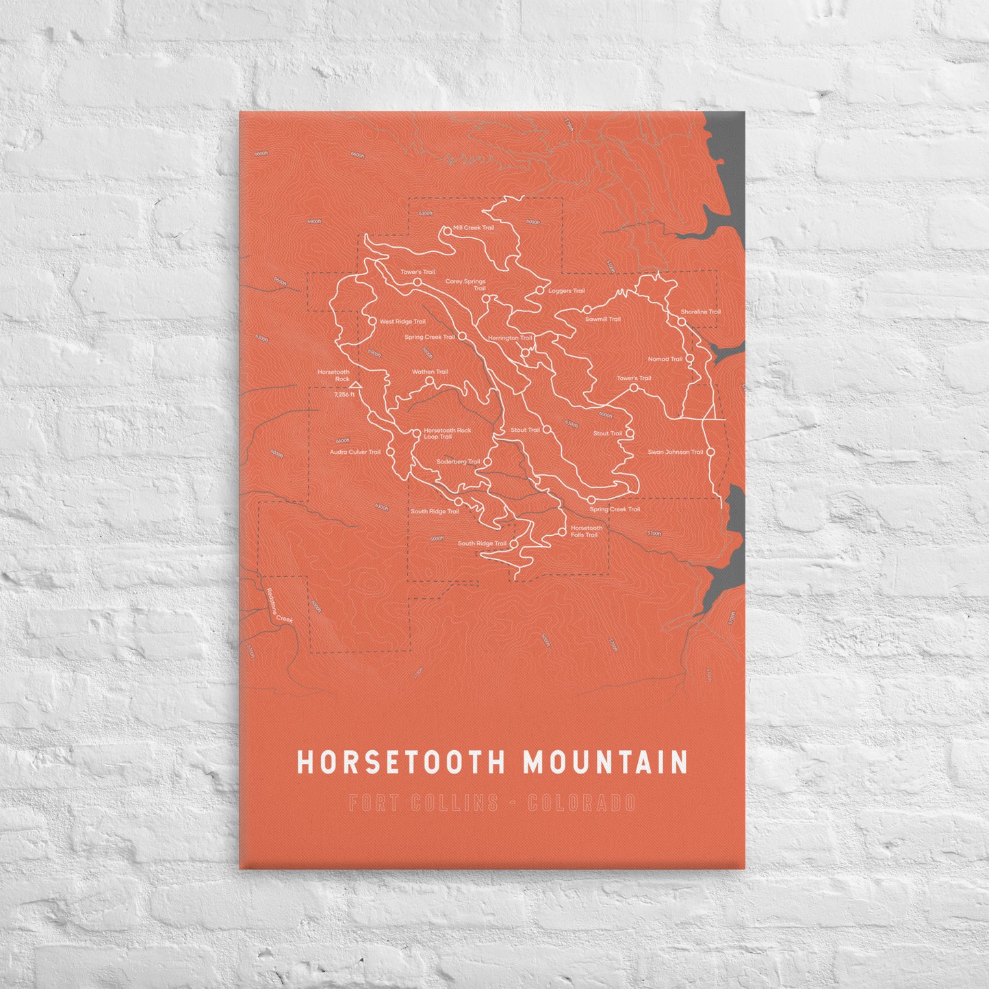 Horsetooth Mountain Map Canvas Print (Orange)