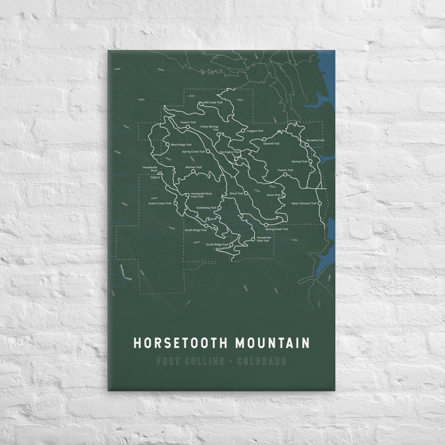 Horsetooth Mountain Map Canvas Print (Green)