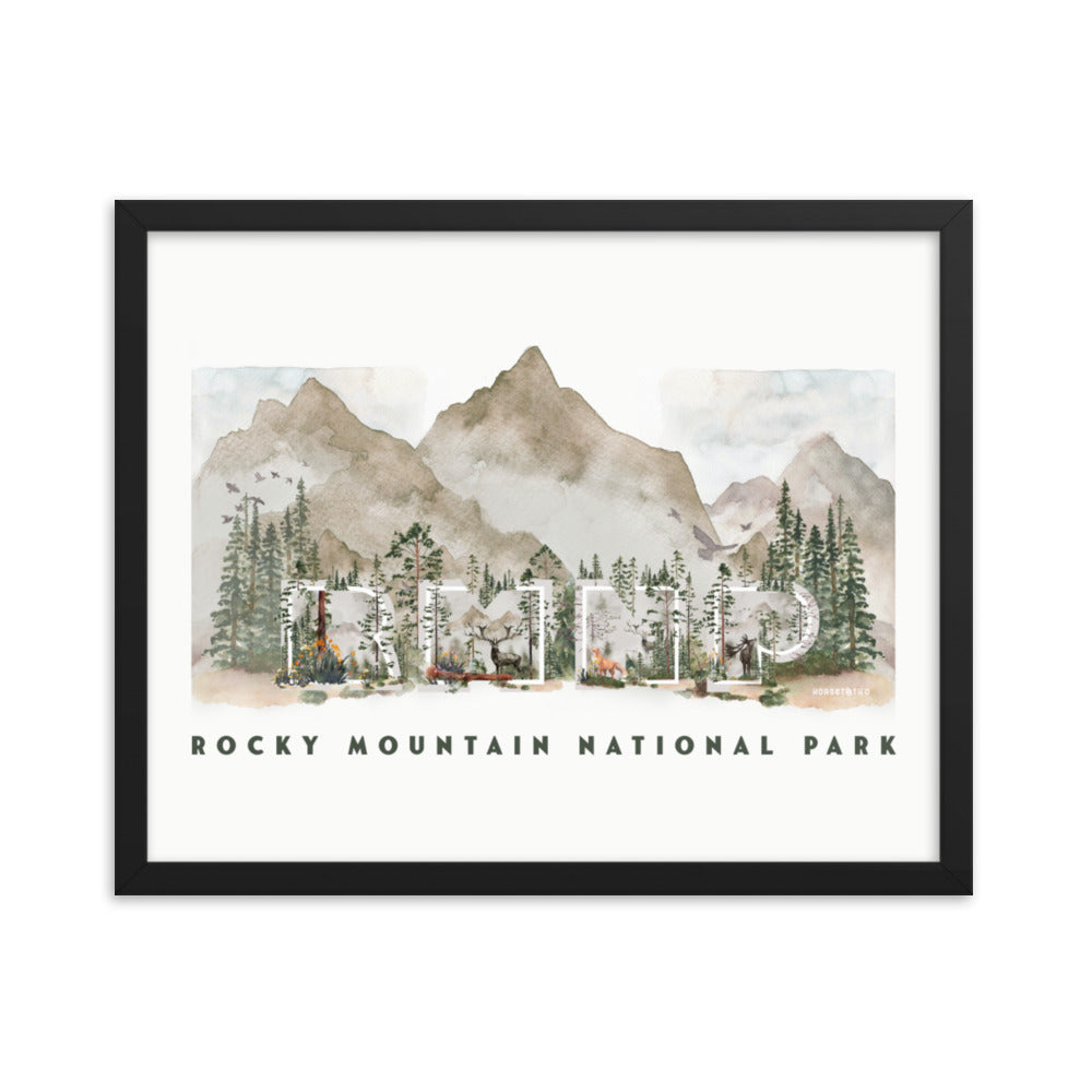 Rocky Mountain National Park Watercolor FRAMED Premium Photo Poster