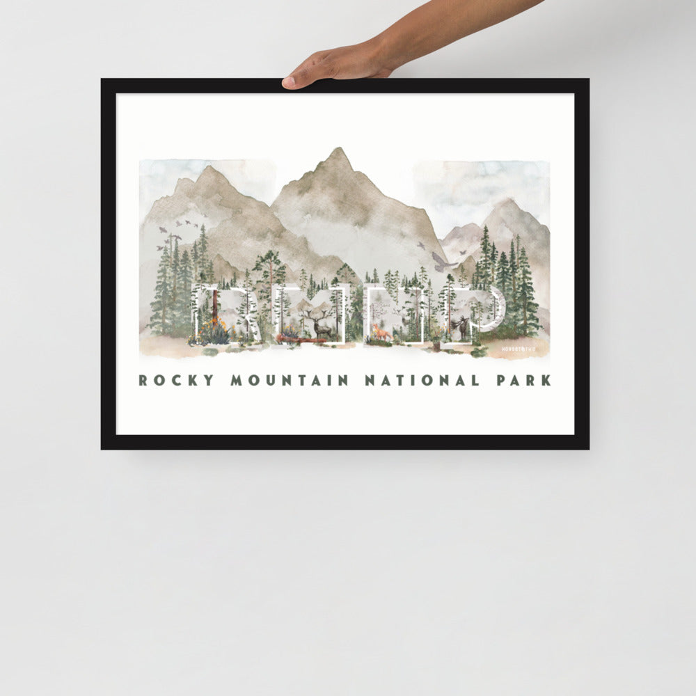 Rocky Mountain National Park Watercolor FRAMED Premium Photo Poster
