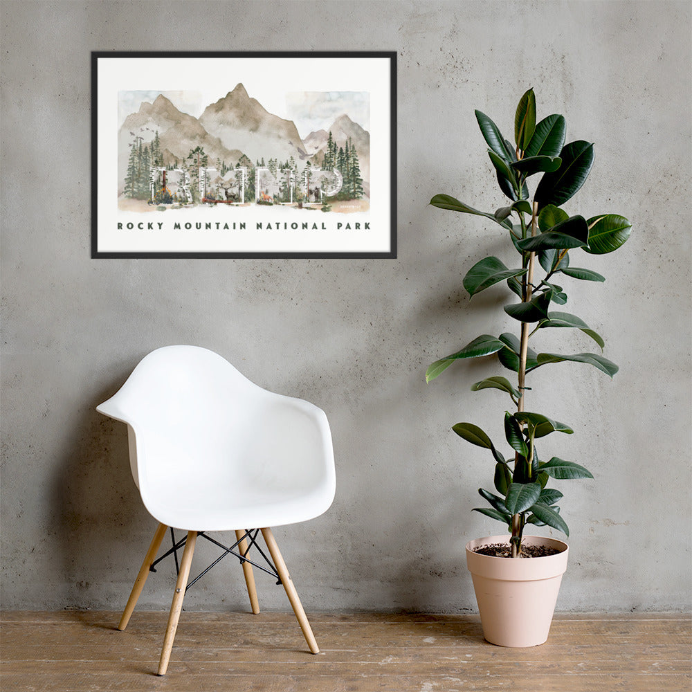 Rocky Mountain National Park Watercolor FRAMED Premium Photo Poster