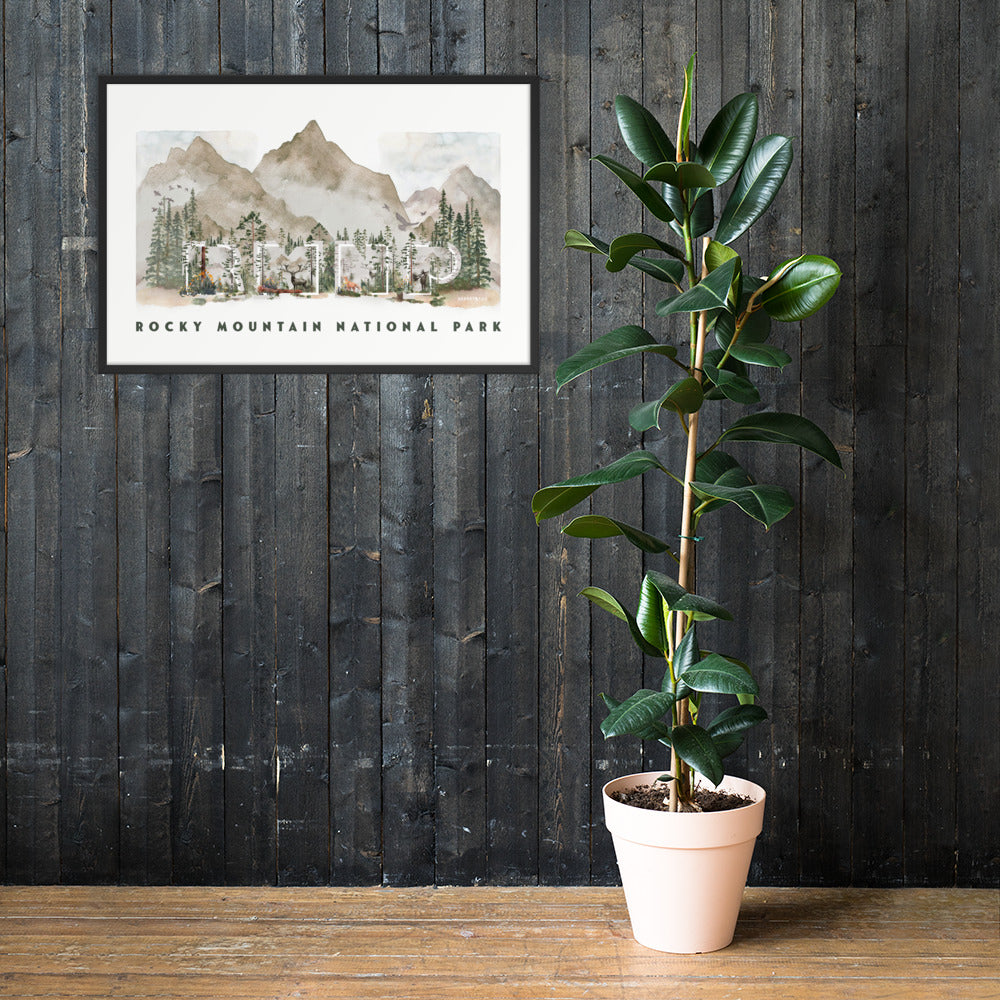 Rocky Mountain National Park Watercolor FRAMED Premium Photo Poster