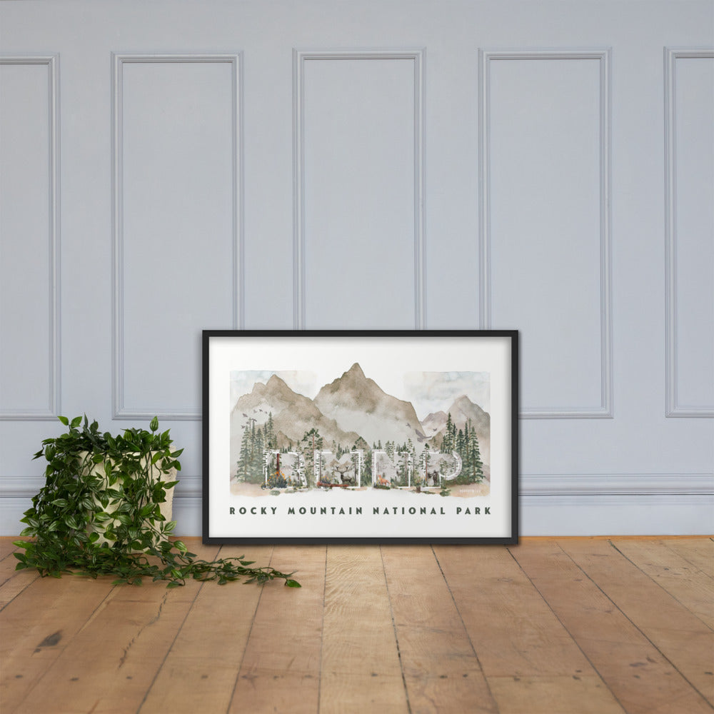 Rocky Mountain National Park Watercolor FRAMED Premium Photo Poster