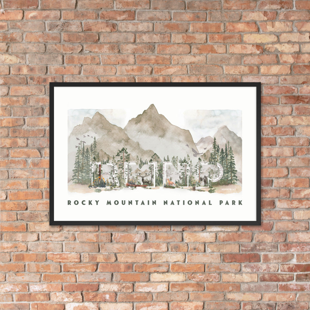 Rocky Mountain National Park Watercolor FRAMED Premium Photo Poster