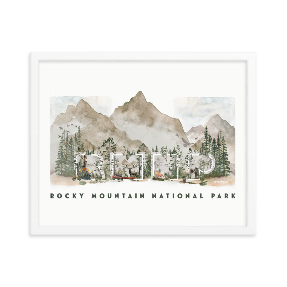 Rocky Mountain National Park Watercolor FRAMED Premium Photo Poster