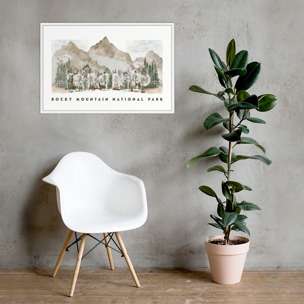 Rocky Mountain National Park Watercolor FRAMED Premium Photo Poster