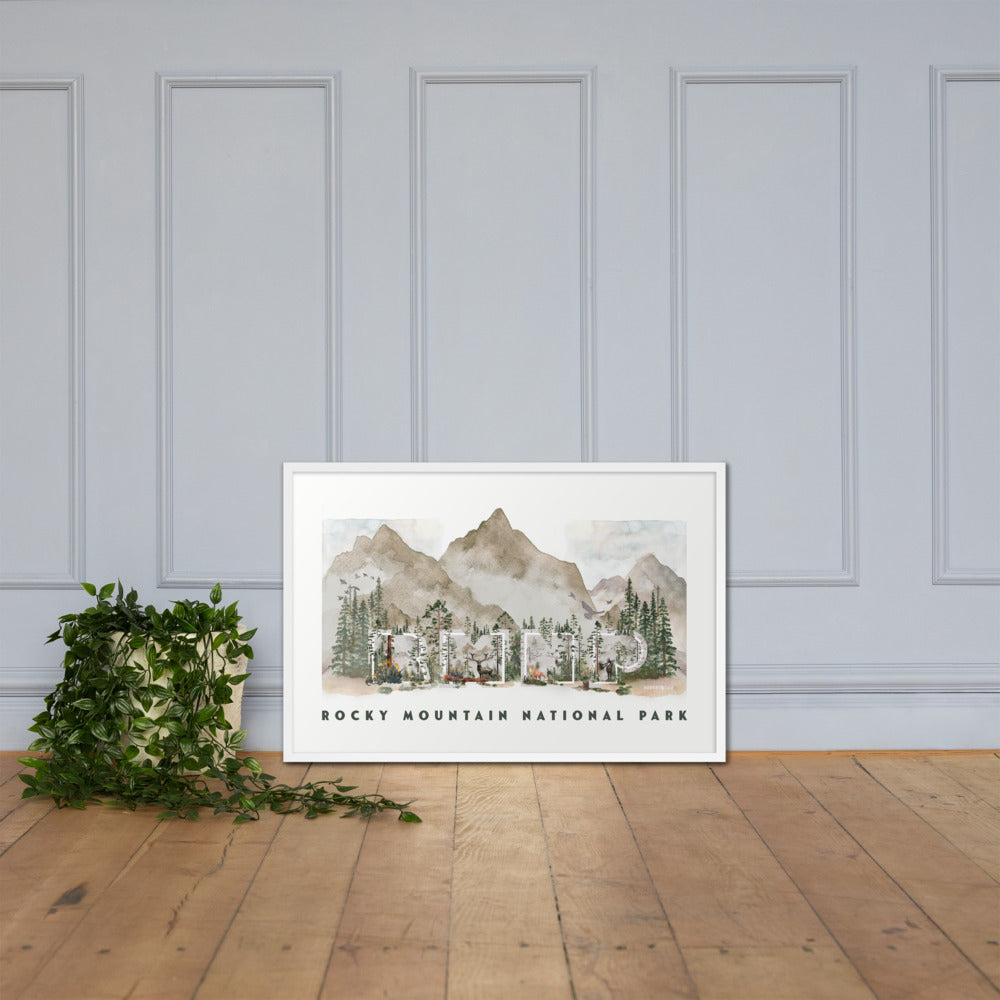 Rocky Mountain National Park Watercolor FRAMED Premium Photo Poster