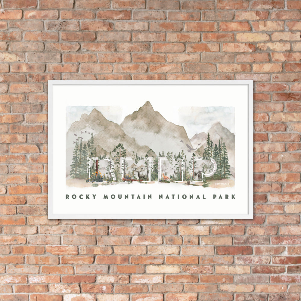 Rocky Mountain National Park Watercolor FRAMED Premium Photo Poster