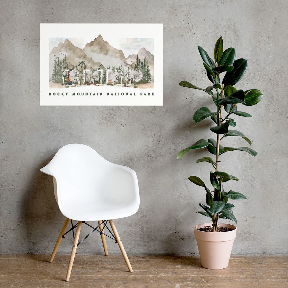 Rocky Mountain National Park Watercolor Premium Photo Poster