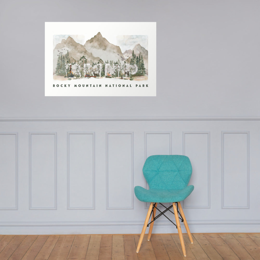 Rocky Mountain National Park Watercolor Premium Photo Poster