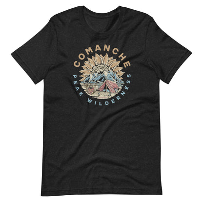 Horsetooth'd branded t-shirt showcasing the natural beauty of Comanche Peak Wilderness, in a comfortable cotton-polyester blend.