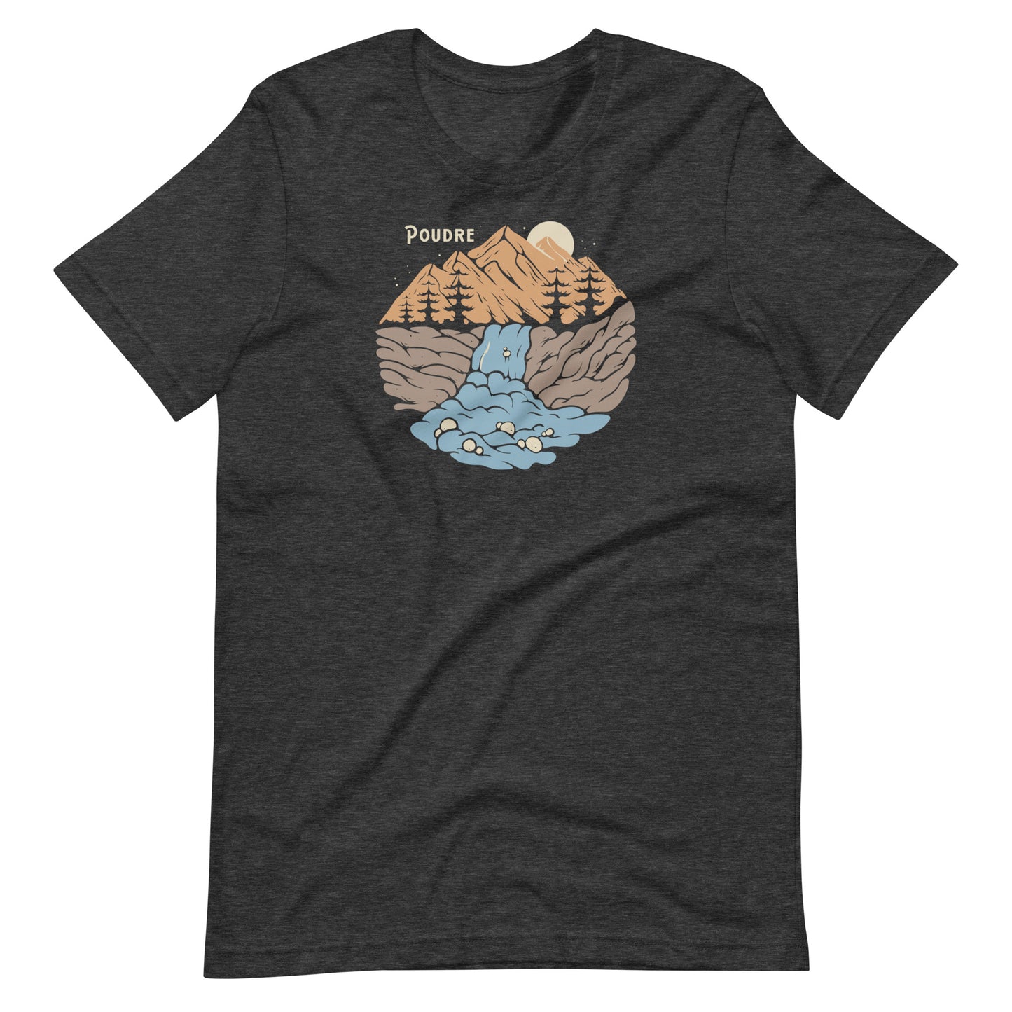 Athletic fit t-shirt by Horsetooth'd, featuring a unique design inspired by the serene beauty of the Poudre River.