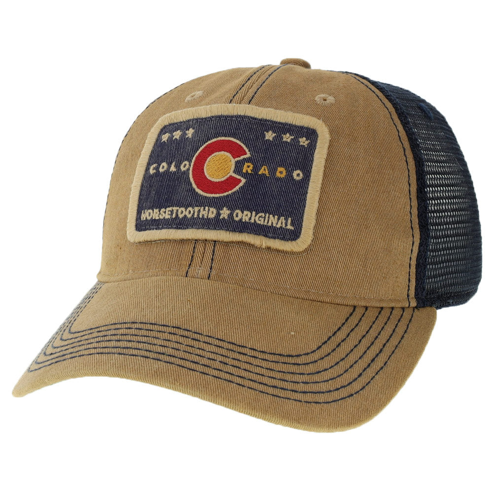 Breathable trucker hat with adjustable closure and an iconic Colorado patch.