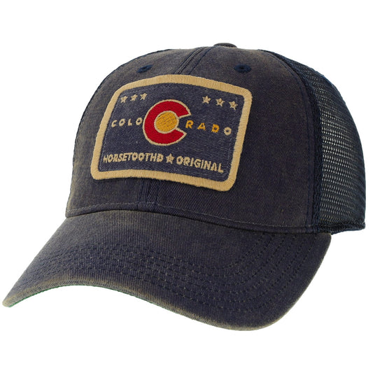 Legacy trucker hat featuring a unique Colorado patch by Horsetooth'd