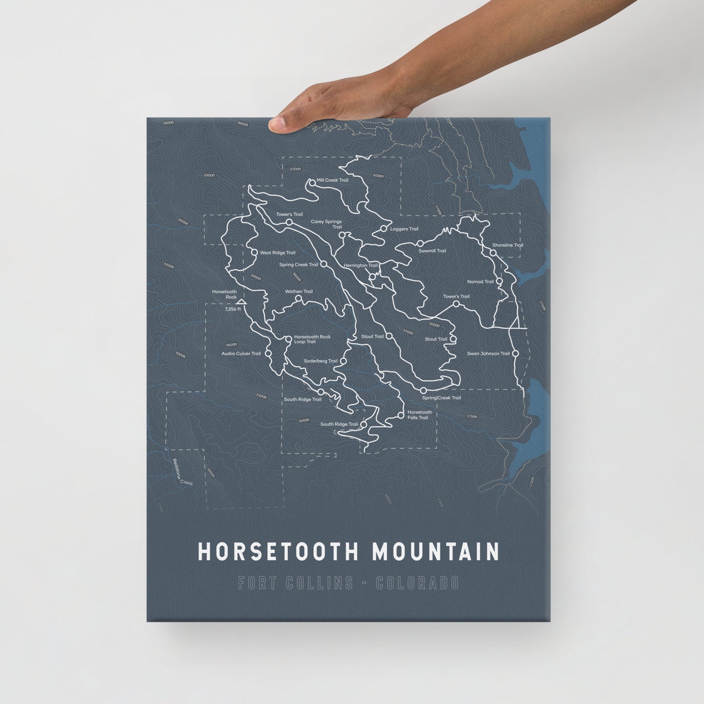 Horsetooth Mountain Map Canvas Print (Blue)