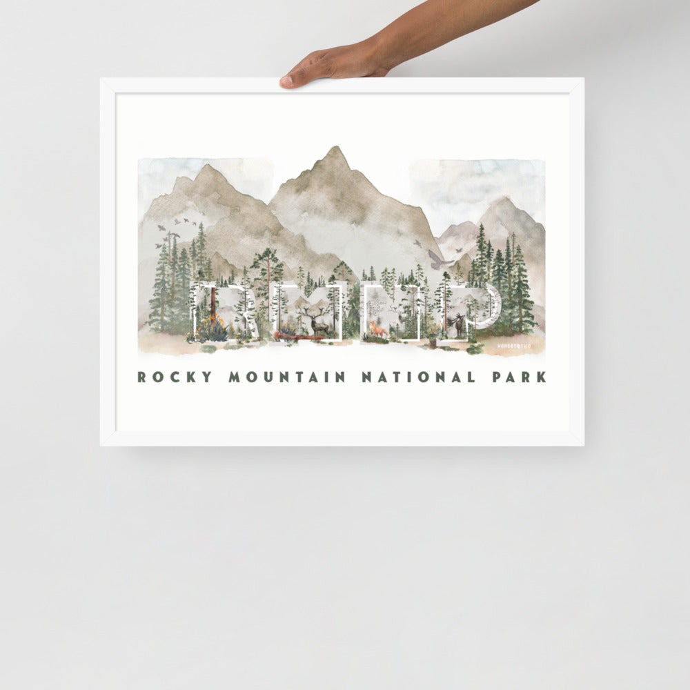 Rocky Mountain National Park Watercolor FRAMED Premium Photo Poster