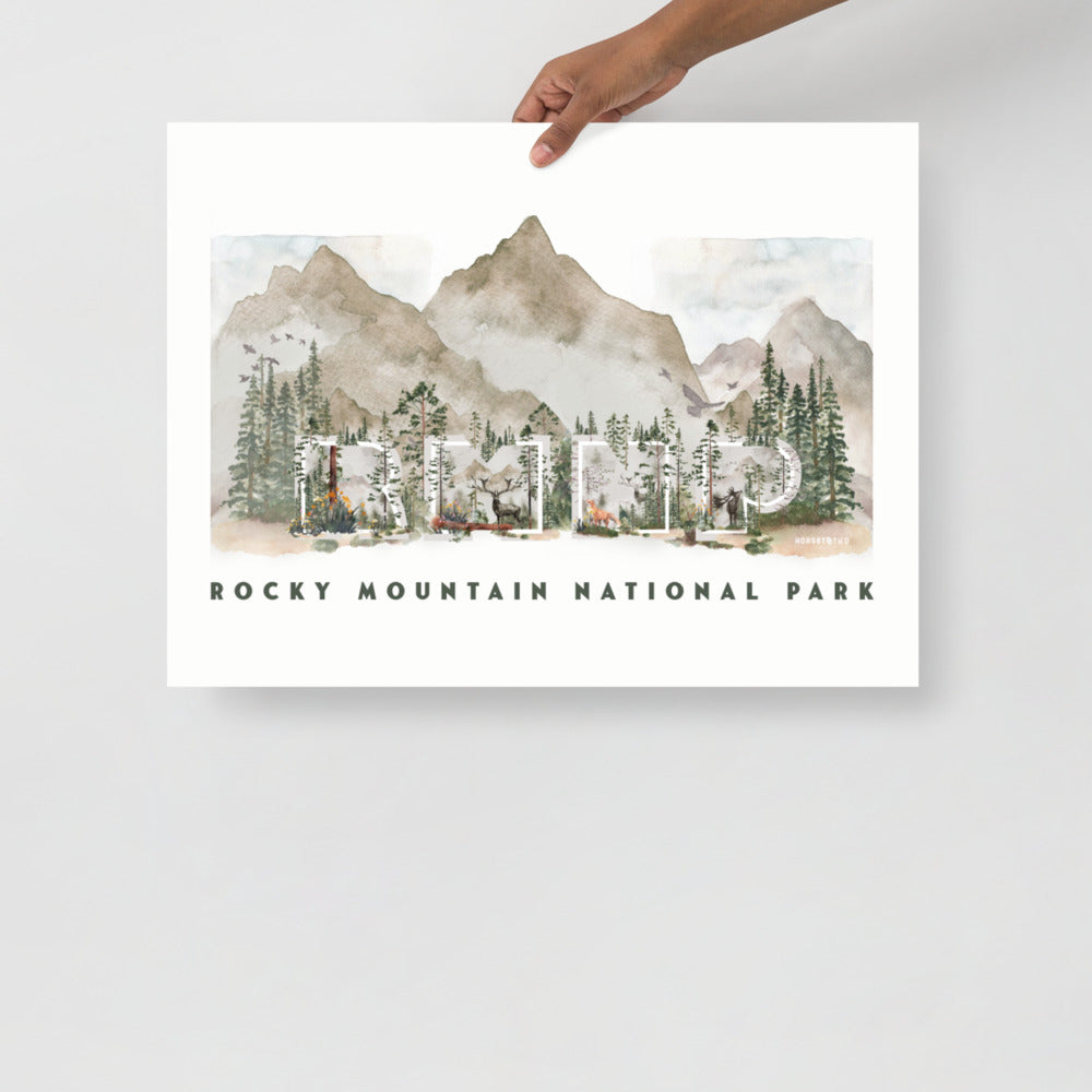 Rocky Mountain National Park Watercolor Premium Photo Poster