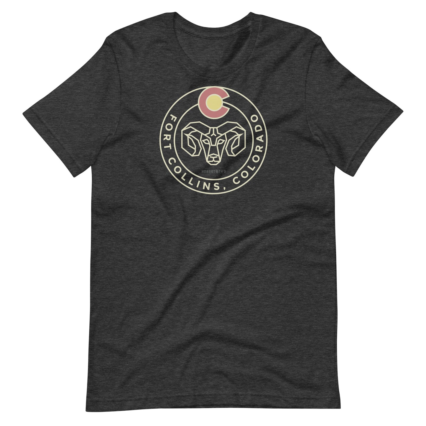 Bella Canvas 3001 t-shirt featuring CSU's Ram and Colorado's 'C' logo, representing state and academic pride
