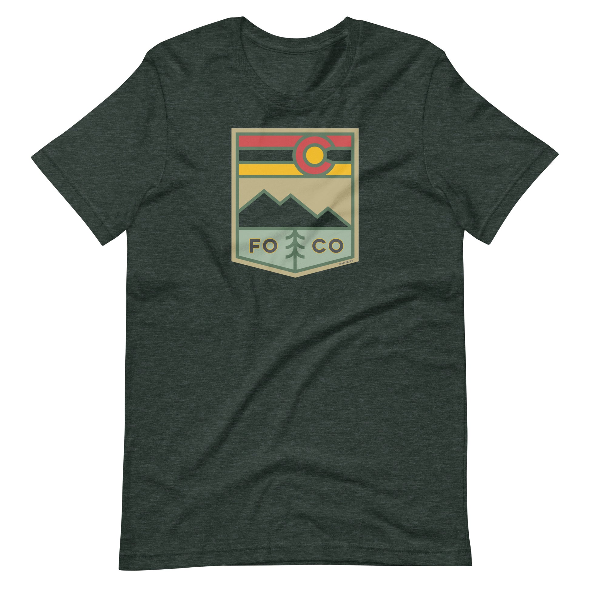 Bella Canvas 3001 Heather t-shirt with a standout FOCO design representing the spirit of Fort Collins, Colorado.